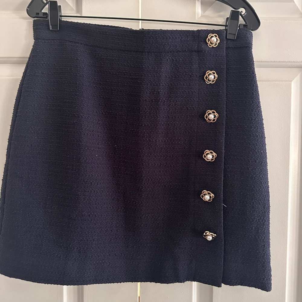 Ann Taylor Blue and Gold Asymmetrical Mini Skirt